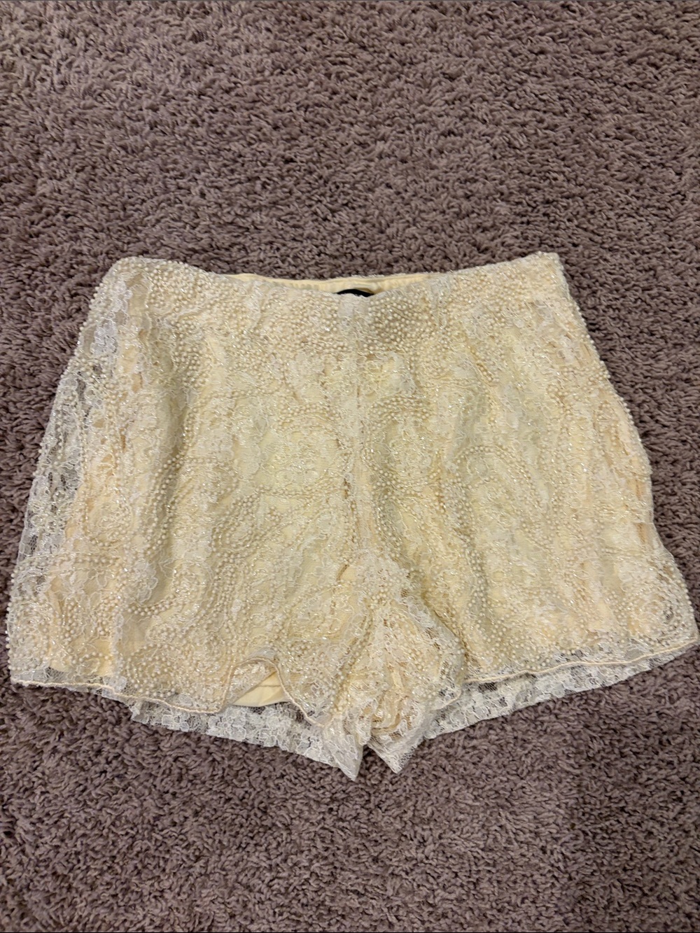 Ivory Lace Beaded High-Waist Shorts
